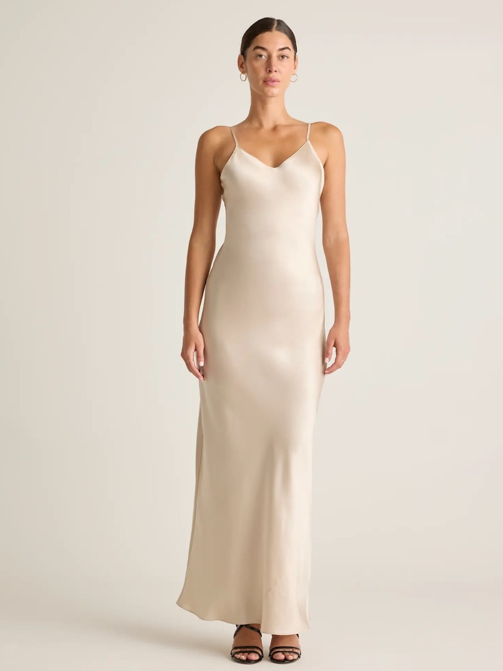 NWT Quince Satin Slip Maxi Dress in Champagne 0107